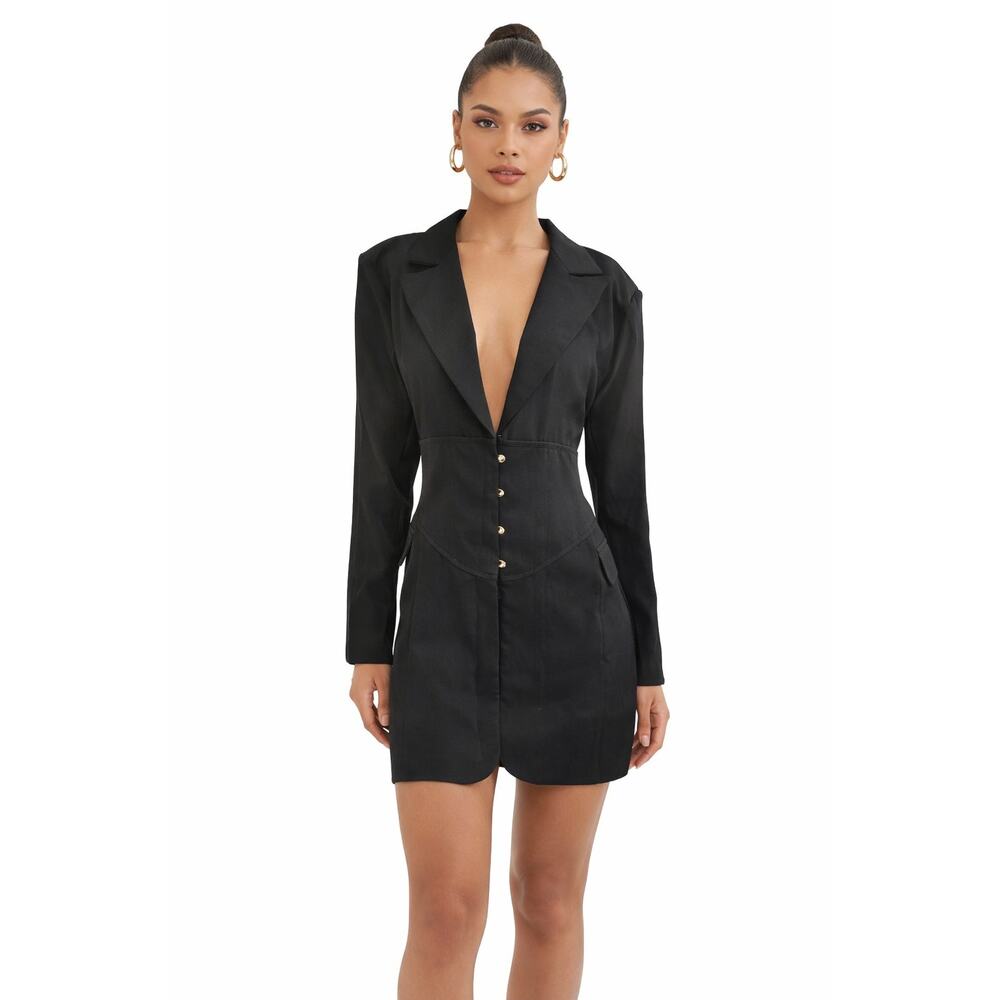 PrettyLittleThing Black Long Sleeve Blazer Midi Dress